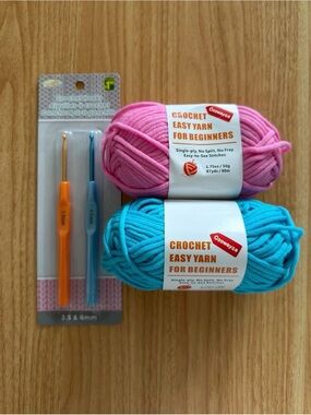 Crochet Yarn & Hooks - Pink & Turquoise